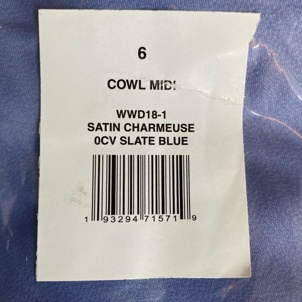 NWT WeWoreWhat Revolve  Slate blue satin charmeus cowl midi dress size 6 - Picture 9 of 11